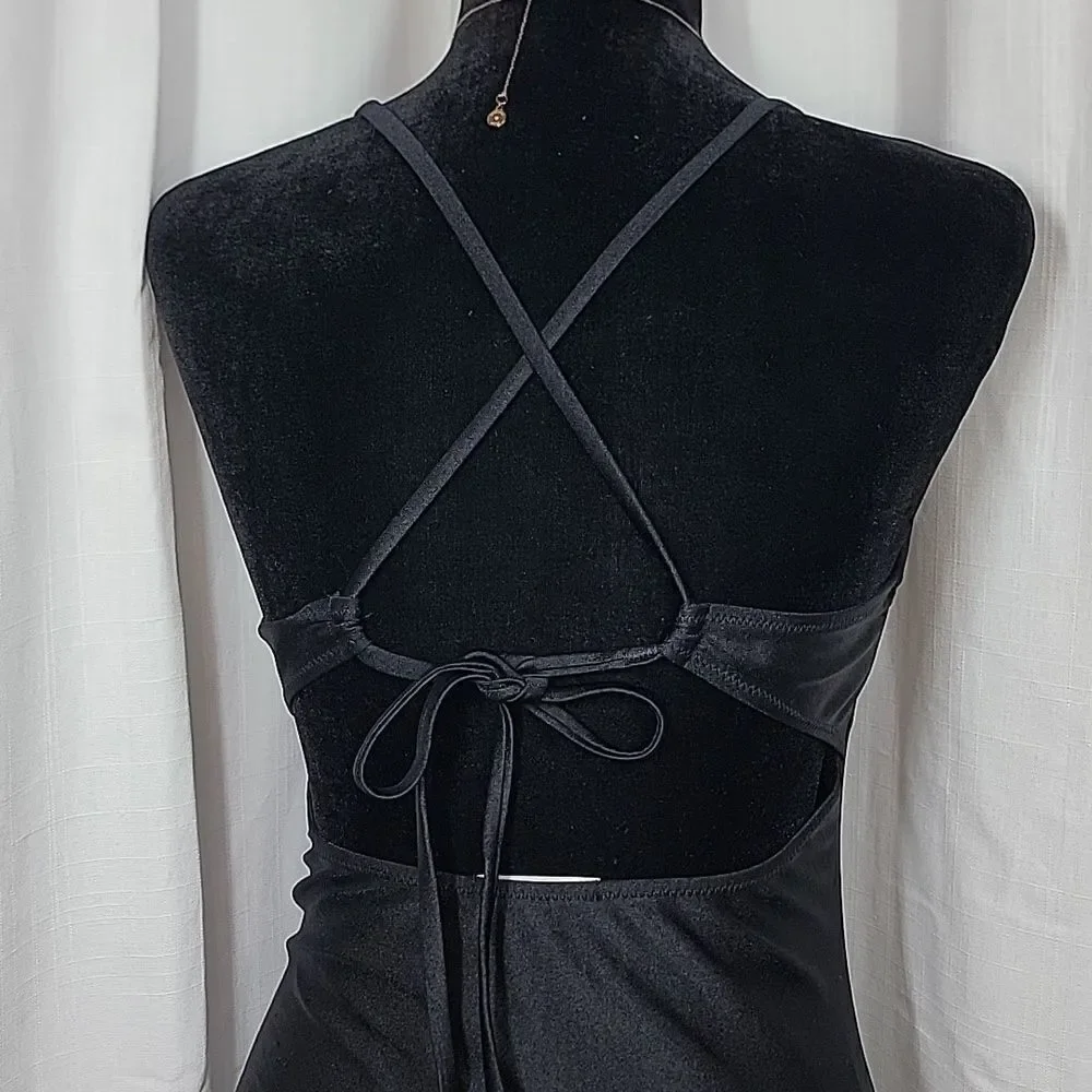 Ekouer Black V-neck Strappy Crossback One-piece Swimsuit